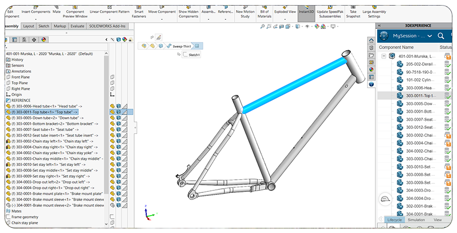 Design de quadro de bicicleta em SOLIDWORKS